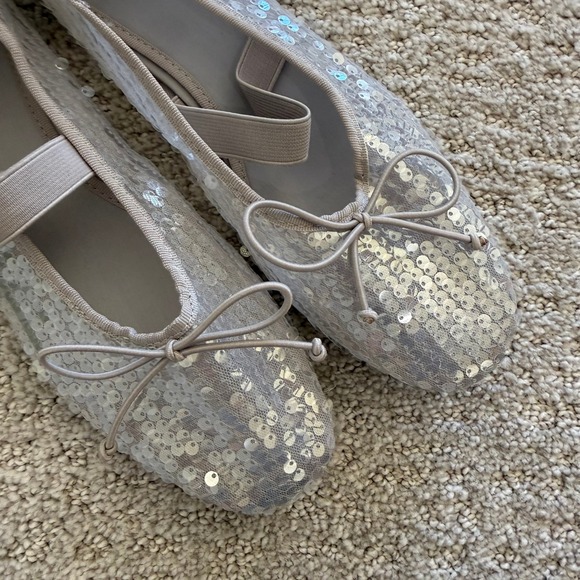 NEW ZARA Women Silver Sequin BALLERINA Ballet Flats Bow SLIP ON WOMEN 8 - Picture 3 of 10